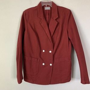 Fathers Daughter Sloane Double Breasted Brick Burgundy Denim Blazer